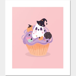 Spooky Ghost Cupcake. Halloween Boo Sheet Dessert Posters and Art